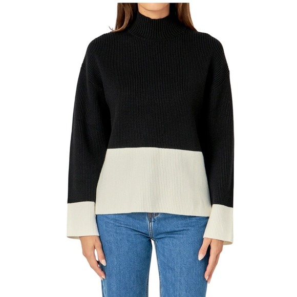 English Factory Bicolor High Collar Sweater Black white Color Block Sweater L - Picture 1 of 10